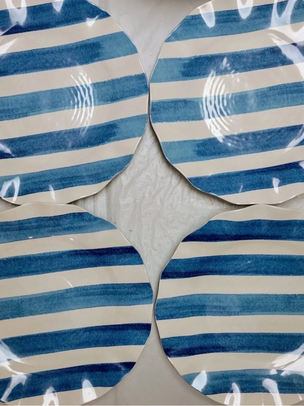 Hobby Lobby Blue Stripes Melamine Salad & Dinner Plates 4 Each Summer Watercolor